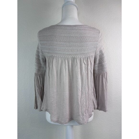 Free People Beach women's XS oatmeal‎ 3/4 bell sleeve smocked flowy crop top - Picture 5 of 6